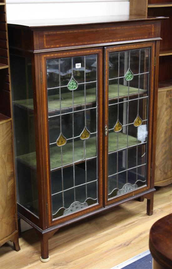 An Edwardian lead lit mahogany display cabinet, W.89cm